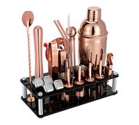 KinGrow 23 Piece Cocktail Shaker Set Bartender Kit with Acrylic Stand & Cocktail Recipes Booklet, Professional Bar Tools for Drink Mixing, Home, Bar, Party (Include 4 Whiskey Stones) - Gold Rose