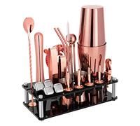 KinGrow Cocktail Shaker Set, 23-Piece Boston Stainless Steel Bartender Kit with Acrylic Stand & Cocktail Recipes Booklet, Professional Bar Tools for Drink Mixing, Home, Bar, Party - Gold Rose