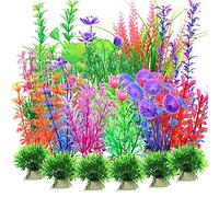 Kingrun 30PCS Aquarium Fish Tank Plastic Plants, Vivid Underwater Decorations, Artificial Water Plant Landscape Safe for All Fish - Assorted Color