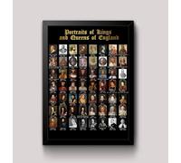 Kings and Queens of England Royal Portraits Gallery Educational Poster Wall Art Print A4 / A3 (A3 Framed - Black Frame)