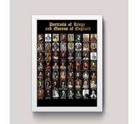 Kings and Queens of England Royal Portraits Gallery Educational Poster Wall Art Print A4 / A3 (A4 Framed - White Frame)