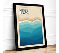 King's Beach Coastal Framed Wall Art Print A2 (59.4×42cm) Black, Wall Decor for Living Room, Bedroom, Office & Home, Ready to Hang, Art Gift