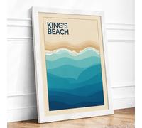 King's Beach Coastal Framed Wall Art Print A2 (59.4×42cm) White, Wall Decor for Living Room, Bedroom, Office & Home, Ready to Hang, Art Gift
