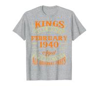 Kings Born in February 1940 85th Birthday Tee 85 Years Old T-Shirt, Men, Heather Grey, 4X-Large