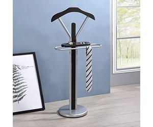 Kings Brand Silver / Walnut Finish Wood & Metal Suit Valet Rack Stand Organizer