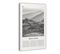 Kings Canyon National Park Black And White, California, USA Retro City Map Travel Landscape Canvas Modern Poster Wall Art Prints Paintings Living Room Bedroom Decor 16x24inch(40x60cm)