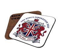 Kings Coronation 2023, Official Emblem, King Charles III Commemorative, Souvenir Gift, His Majesty, The King Royal Memorabilia Gifts Tableware, Drinks Coffee-Tea Coaster. (Square Coaster MDF)