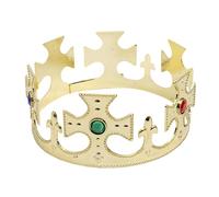 King's Crown - Gold Crown Decorated with Blue, Green & Red Jewels - King's Street Party Fancy Dress Costume Accessory VE DAY COMMONWEALTH