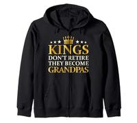 Kings Don't Retire They Become Grandpas Funny New Granddad Zip Hoodie