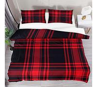 Kings Duvet Cover Sets, Plaid Pattern Red Black 3Pcs Ultra Soft Quilt Set, 1 Comforter Cover With 2 Pillowcases, Zipper Closure & 4 Corner Ties