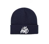 Kings Will Dream KWD Mens Womens Childrens Winter Beanie Hat Designer Woolly Cap, Turn-Up Beanie Comfortable Casual Daily Classic Knitted Warm Hat Navy