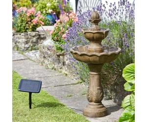 Kingsbury Solar Powered Water Fountain - Stone-Effect 3 Tier Cascading Outdoor Garden Water Feature with Battery Backup & Timer Function for Patio, Decking, Lawn, Yard - Measures H98 x 48cm Diameter
