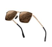 KINGSEVEN Classic Square Polarized Sunglasses Aluminum Magnesium Frame UV400 Protection Sun Glasses Driving Climbing Glasses 7601 (Golden/Tea)