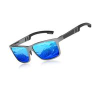 KINGSEVEN Polarised Sunglasses Men's Retro Classic Durable Rectangle Aluminium Magnesium Sunglasses Outdoor Leisure Holiday Travel Driving HD Lenses with UV Protection, pistol blue, 58