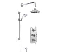 Kingsey Traditional Concealed Triple Valve with Bevelled Back Plate Shower Set with Slide Rail Kit, Arm & Head- Chrome - Balterley