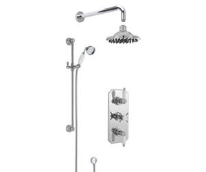 Kingsey Traditional Concealed Triple Valve With Bevelled Back Plate Shower Set With Slide Rail Kit, Arm & Head- Chrome - Balterley