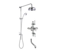 Kingsey Traditional Shower Triple Exposed Valve with Rigid Riser Shower & Bath Spout Set - Chrome/White - Balterley