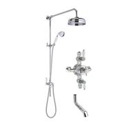 Kingsey Traditional Shower Triple Exposed Valve with Rigid Riser Shower & Bath Spout Set - Chrome/White - Balterley