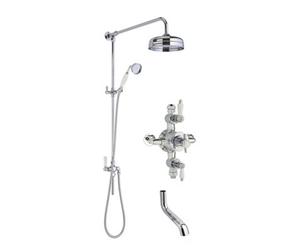 Kingsey Traditional Shower Triple Exposed Valve With Rigid Riser Shower & Bath Spout Set - Chrome/white - Balterley