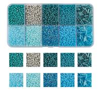 KINGSHINE 12/0 Glass Seed Beads for Jewelry Making, 2mm Mix 10 Colors Tube Beads Glass Bugle Beads Waist Beads Kit for Bracelets Necklaces Earrings DIY Supplies (Lake Blue)