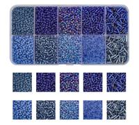 KINGSHINE Approx 5000pcs 12/0 Glass Seed Beads for Jewelry Making, 2mm Mix 10 Colors Tube Bead Glass Bugle Bead Waist Beads Kit for Bracelets Necklaces Earrings DIY Supplies (Dark Blue)