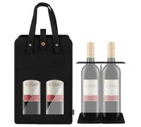Kingshion Felt 2 Wine Bottle Carrier Bag with and Visual Window and Handle, Travel 2 Compartments Bottle Wine Carry Bag (Black)