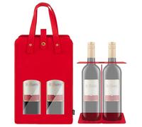 Kingshion Felt 2 Wine Bottle Carrier Bag with and Visual Window and Handle, Travel 2 Compartments Bottle Wine Carry Bag (Red)