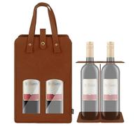 Kingshion Felt 2 Wine Bottle Carrier Bag with and Visual Window and Handle, Travel 2 Compartments Bottle Wine Carry Bag (Khaki)