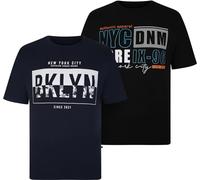 Kingsize KAM Brooklyn New York City Graphic Print Twin Pack Short Sleeved Crew Neck T-Shirt Tee NYC Big Mens KBS 5726 (3XL) Black/Navy