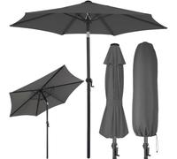 Kingsleeve® 2m Aluminium Garden Parasol inc Cover & Crank Handle Anthracite | 200cm Garden Parasol Umbrella, Tilting Adjustable Patio Balcony UV Umbrella SPF 80+ Waterproof Water-Repellent Fiji Grey