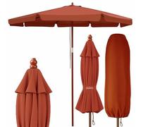 Kingsleeve® 3.3m Wooden Parasol with UV Protection 80+ and Protective Cover | Large 330cm Round Garden Patio Sun Umbrella | Water-Repellent Windproof | Cable Pull Stable | Terracotta