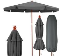 Kingsleeve® 3.3m Wooden Parasol with UV Protection 80+ and Protective Cover | Large 330cm Round Garden Patio Sun Umbrella | Water-Repellent Windproof | Cable Pull Stable | Anthracite