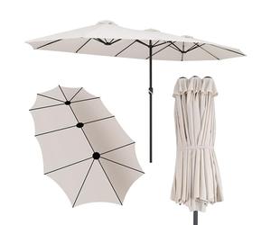 Kingsleeve® 4.6m Wide Double Garden Parasol with UV 80+ Protection & Protective Cover | XXL 460cmx270cm Oval Extra Width Patio Umbrella Sun Shade | Water Repellent | Crank Handle | Cream