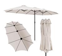 Kingsleeve® 4.6m Wide Double Parasol with UV Protection 80+ and Protective Cover | XXL 460cmx270cm Oval Garden Patio Sun Shade Umbrella | Water Repellent | Crank Handle | Cream