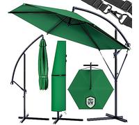Kingsleeve® Brazil 3m Cantilever Garden Parasol with Stand and Cover | UV50+ Protection | Large Round 300cm Diameter | Wind Strap | Crank Handle | Swivel Tiltable Patio Umbrella | Green