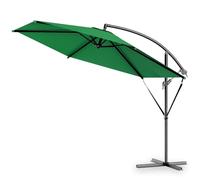 Kingsleeve® Brazil 3m Cantilever Garden Parasol with Stand & Wind Strap | UV50+ Sun Protection | Water-Repellent | Ø 300cm Swivel Tilt Foldable Aluminium Patio Umbrella | Crank Operated | Green