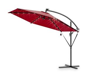 Kingsleeve® Haiti 3m Aluminium Cantilever Garden Parasol with LED Solar Lights and Protective Cover | 300cm UV Protection 80+ | Tiltable with Crank Handle Patio Umbrella | Red
