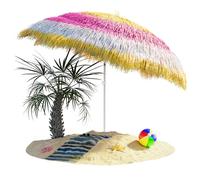 Kingsleeve® Hawaii Garden Parasol | 1.9m Height | 1.6m Diameter | UV30+ Protection | Tiltable | Height-Adjustable | Ground Spike | Large Round Straw Raffia Tiki Hut Thatch Umbrella | Multicoloured