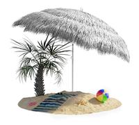 Kingsleeve® Hawaii Garden Parasol | 1.9m Height | 1.6m Diameter | UV30+ Protection | Tiltable | Height-Adjustable | Ground Spike | Large Round Straw Raffia Tiki Hut Thatch Umbrella | Light Grey