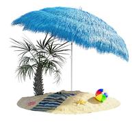 Kingsleeve® Hawaii Garden Parasol | 1.9m Height | 1.6m Diameter | UV30+ Protection | Tiltable | Height-Adjustable | Ground Spike | Large Round Straw Raffia Tiki Hut Thatch Umbrella | Blue