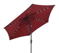 Kingsleeve® Miami 2.7m Aluminium Garden Parasol with LED Solar Lighting and Protective Cover | 270cm UV Protection 80+ | Large Hexagonal Round Tiltable Patio Balcony Umbrella | Red
