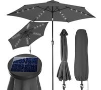 Kingsleeve® Miami 2.7m Aluminium Garden Parasol with UV80+ Protection, LED Solar Lighting and Protective Cover | 270cm Large Balcony Patio Umbrella | Hexagonal Round Tiltable | Anthracite