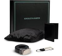 Kingsley & Harper Men's Commuter Travel Essentials Set - Belt, Wallet, Keyring & Raincoat in Black Kingsley & Harper Black One Size