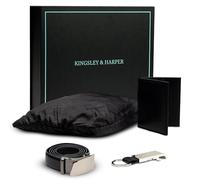 Kingsley & Harper The Commuter Gift Set - Luxury Mens Gift Set - PU Leather Ratchet Belt, Bifold Wallet, XXL Waterproof Raincoat & a Bottle Opener Keyring with a Sleek Gift Box for Men