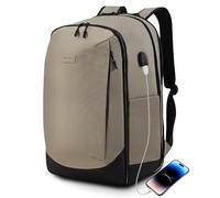 KINGSLONG Travel Business Backpack 45L: Men TSA Flight Approved Carry-on Luggage Fit 17.3 Inch Laptop Rucksack Waterproof Large Cabin Size Computer Bag Daypack USB Charging Port Black Brown