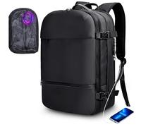 KINGSLONG Vacuum Backpack Travel Bag: Men Vacuum Backpack with Built-in Pump Fit 17 Inch Computer Expandable Compression Rucksack Waterproof Carry on Large Cabin Size for Work Business Black