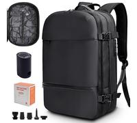 KINGSLONG Vacuum Backpack Travel Bag: Men Vacuum Backpack with Pump Fit 17 Inch Computer Expandable Compression Rucksack Waterproof Carry on Large Cabin Size for Work Business Black