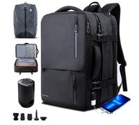 KINGSLONG Vacuum Backpack Travel Bag: Vacuum Rucksack with Pump Fit Laptop 19 Inch Computer Expandable Compression Rucksack Waterproof Carry on Large Cabin Size USB Charging For Work Business Black