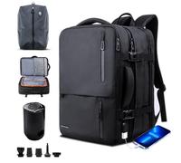 KINGSLONG Vacuum Backpack Travel Compression Pump: 19 inch Carry on Vacpack Daypack Back Pack System Expandable for Travel Business Camping Laptop With Electric Air Pump Water Resistant Black