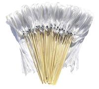 Kingsnow 50 Pack White Lace Ribbon Wands Wedding Streamers with Silver Bells, Silk Fairy Stick Wish Wands for Wedding Send off Party Activities Holiday Celebration